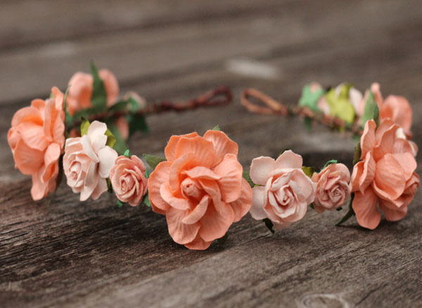 Peach Wedding Flower Crown Headpiece Rose Head Wreath